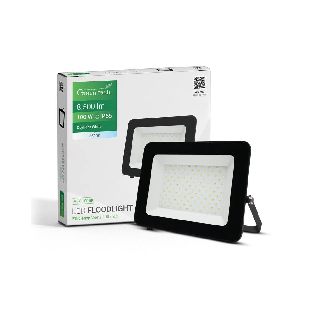 GREEN TECH LED reflektor Green Tech 8500 lm, 100W, 6500K, IP65, črn - ALX-100BK