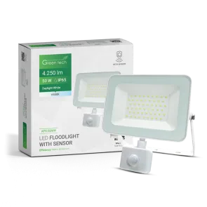GREEN TECH LED floodlight with sensor Green Tech 4250 lm, 50W, 6500K, IP65, white - AFS-50WH