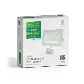 GREEN TECH LED floodlight with sensor Green Tech 4250 lm, 50W, 6500K, IP65, white - AFS-50WH
