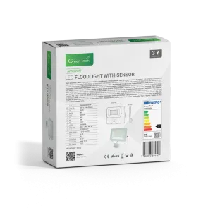 GREEN TECH LED floodlight with sensor Green Tech 4250 lm, 50W, 6500K, IP65, white - AFS-50WH