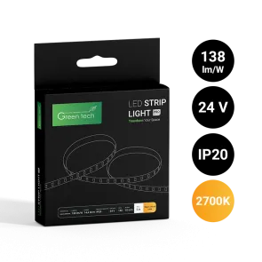 GREEN TECH LED strip Green Tech 160 LED, 10 mm, 14.4 W/m, 2700K, DC 24V, IP20, 5m/piece - S160242700IP20