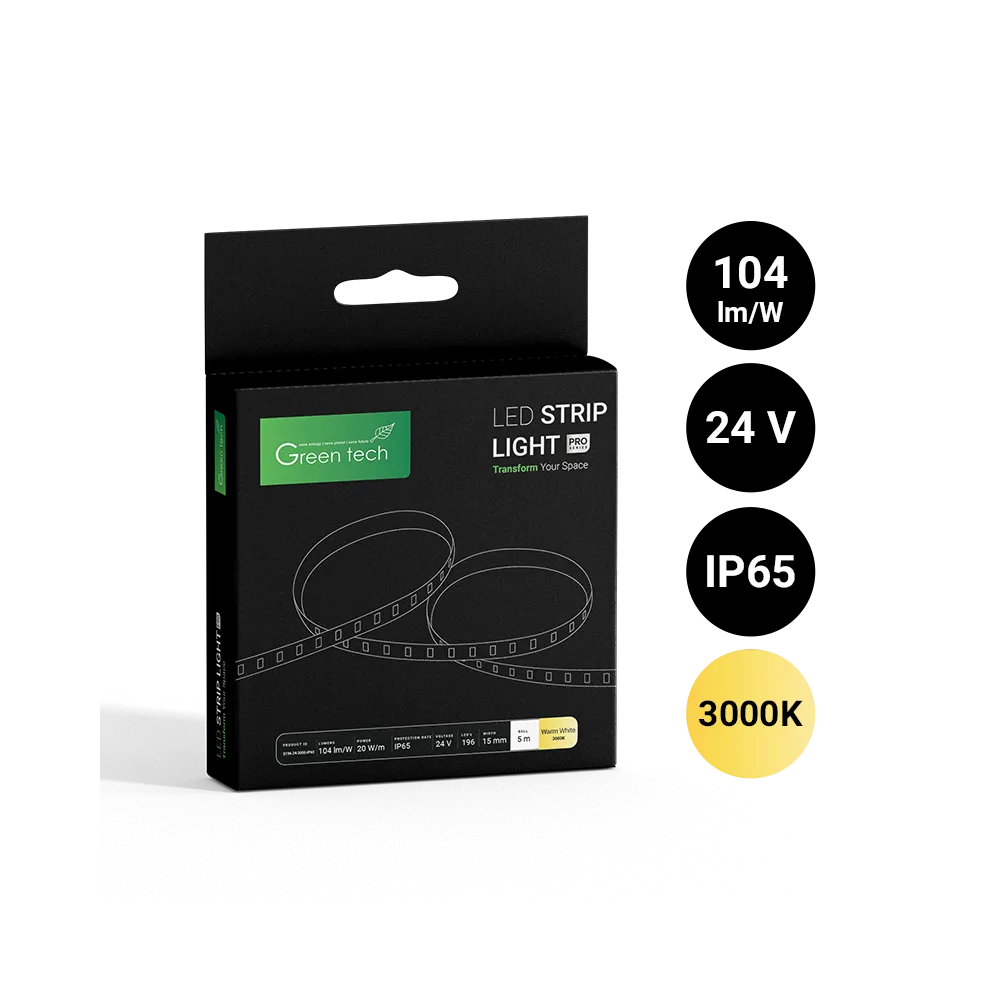 ZELENA TEHNOLOGIJA LED trak Zeleno Tehnologija 196 LED, 15 mm, 20 W/m, 3000K, DC 24V, IP65, 5m/kos - S196243000IP65