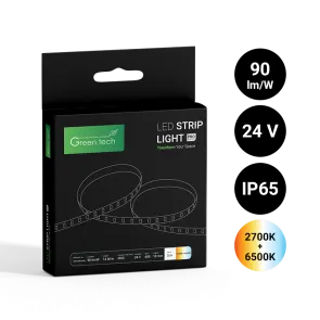 GREEN TECH LED strip Green Tech COBCTA 608 LED, 10 mm, 14 W/m, 2700K+6500K, DC 24V, IP65 - COBCTA60824IP65