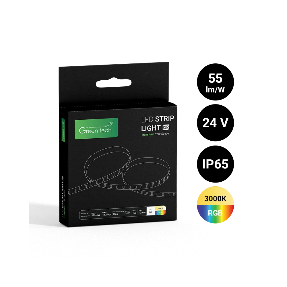 GREEN TECH LED strip Green Tech 120 LED, 10 mm, 14.4 W/m, RGB+3000K, DC 24V, IP65, 5m/piece - S12024RGBWIP65