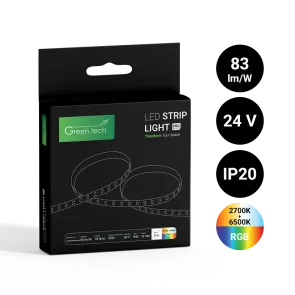 GREEN TECH LED strip Green Tech COBCTA 840 LED, 12 mm, 18 W/m, RGB+2700K+6500K, DC 24V, IP2 - COBRGBCTA84024