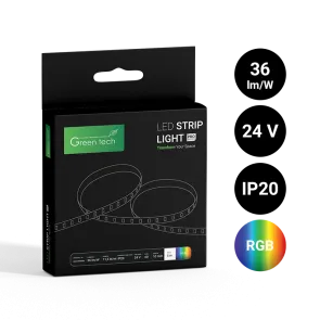 GREEN TECH LED strip Green Tech 60 LED, 10 mm, 11.5 W/m, RGB, DC 24V, IP20, 5m/piece - S6024RGBIP20