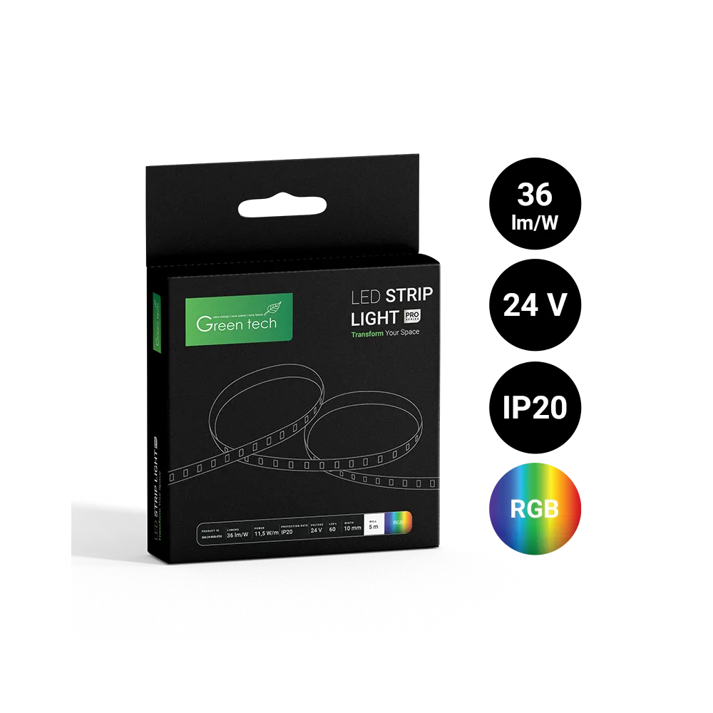 GREEN TECH LED strip Green Tech 60 LED, 10 mm, 11.5 W/m, RGB, DC 24V, IP20, 5m/piece - S6024RGBIP20