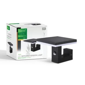 GREEN TECH LED zidna svetilka s senzorjem Green Tech, 15W, 3000K, črna barva - KFS-070