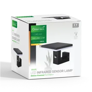 GREEN TECH LED zidna svetilka s senzorjem Green Tech, 15W, 3000K, črna barva - KFS-070