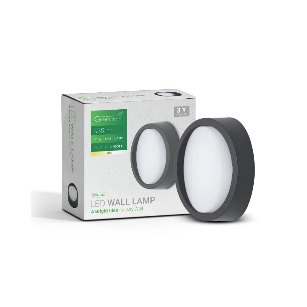 GREEN TECH LED zidna svjetiljka Green Tech 11W, 4000K, premer 17*6,4cm, IP65, črna - CWA-044