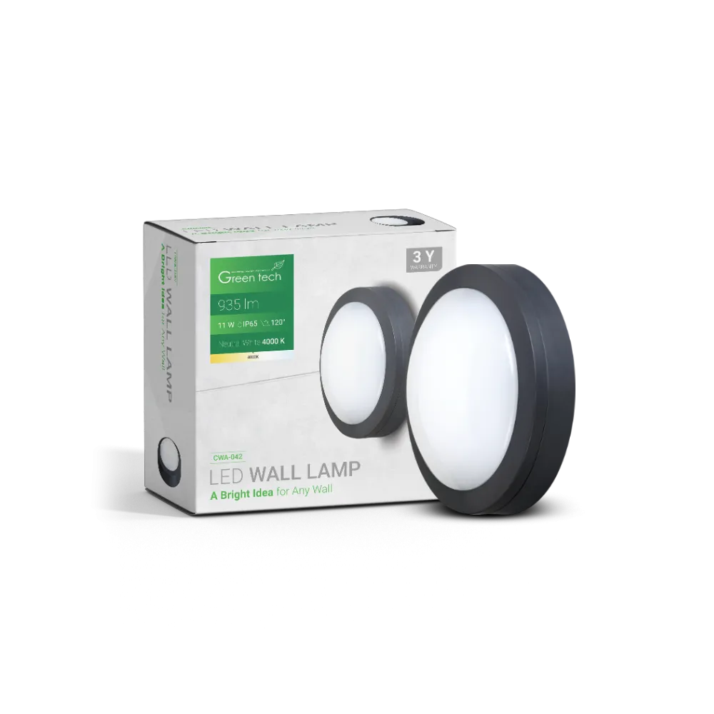 GREEN TECH LED wall lamp Green Tech 11W, 4000K, diameter 17*6cm, IP65, black - CWA-042