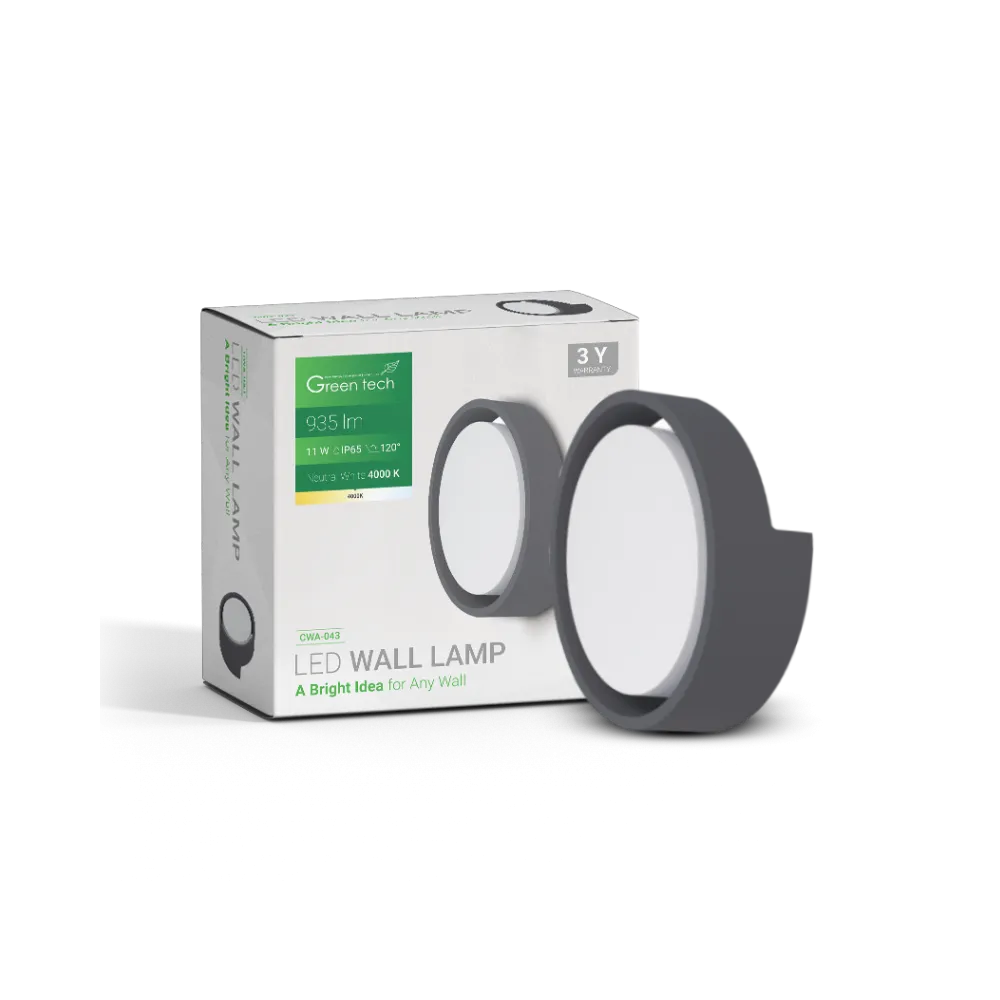 GREEN TECH LED wall lamp Green Tech 11W, 4000K, diameter 17*6.8cm, IP65, black - CWA-043