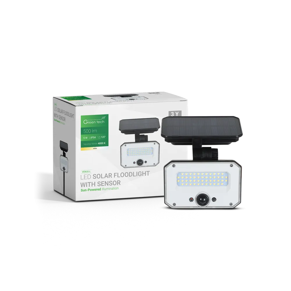 GREEN TECH LED solarni reflektor Green Tech 5W, 4000K, IP65, 500 lm - VENUS-L