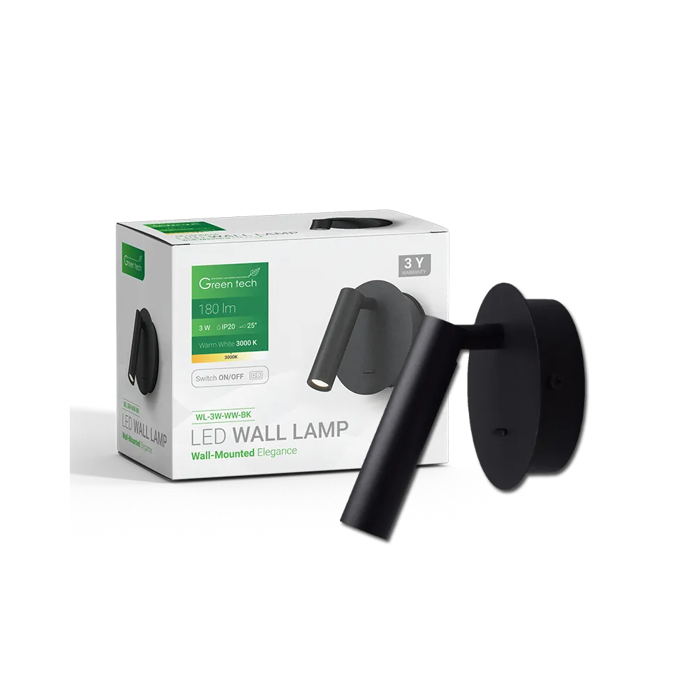 GREEN TECH LED wall lamp Green Tech 3W, 3000K, black color - WL-3W-WW-BK