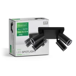 GREEN TECH LED spotlight Green Tech, GU10 X 4 pcs, black color - NYXA-4