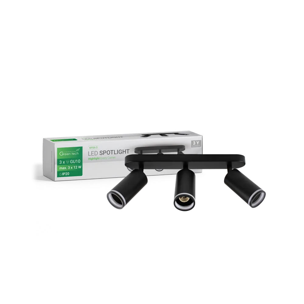 GREEN TECH LED reflektor Green Tech, GU10 X 3 kosi, črna barva - NYXA-3