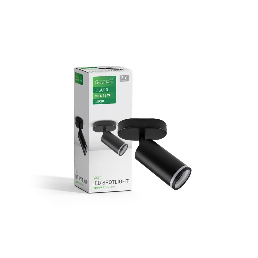 GREEN TECH LED reflektor Green Tech, GU10 X 1 kos, črna barva - NYXA-1