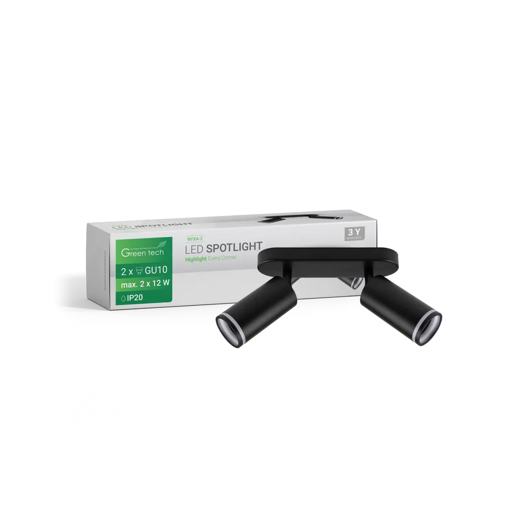 GREEN TECH LED reflektor Green Tech, GU10 X 2 kosi, črna barva - NYXA-2