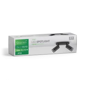 GREEN TECH LED reflektor Green Tech, GU10 X 2 kosi, črna barva - NYXA-2