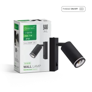 GREEN TECH Zidna svjetiljka Green Tech, grlo GU10, IP20, črna barva - TS194-BK