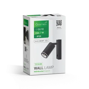 GREEN TECH Zidna svjetiljka Green Tech, grlo GU10, IP20, črna barva - TS194-BK