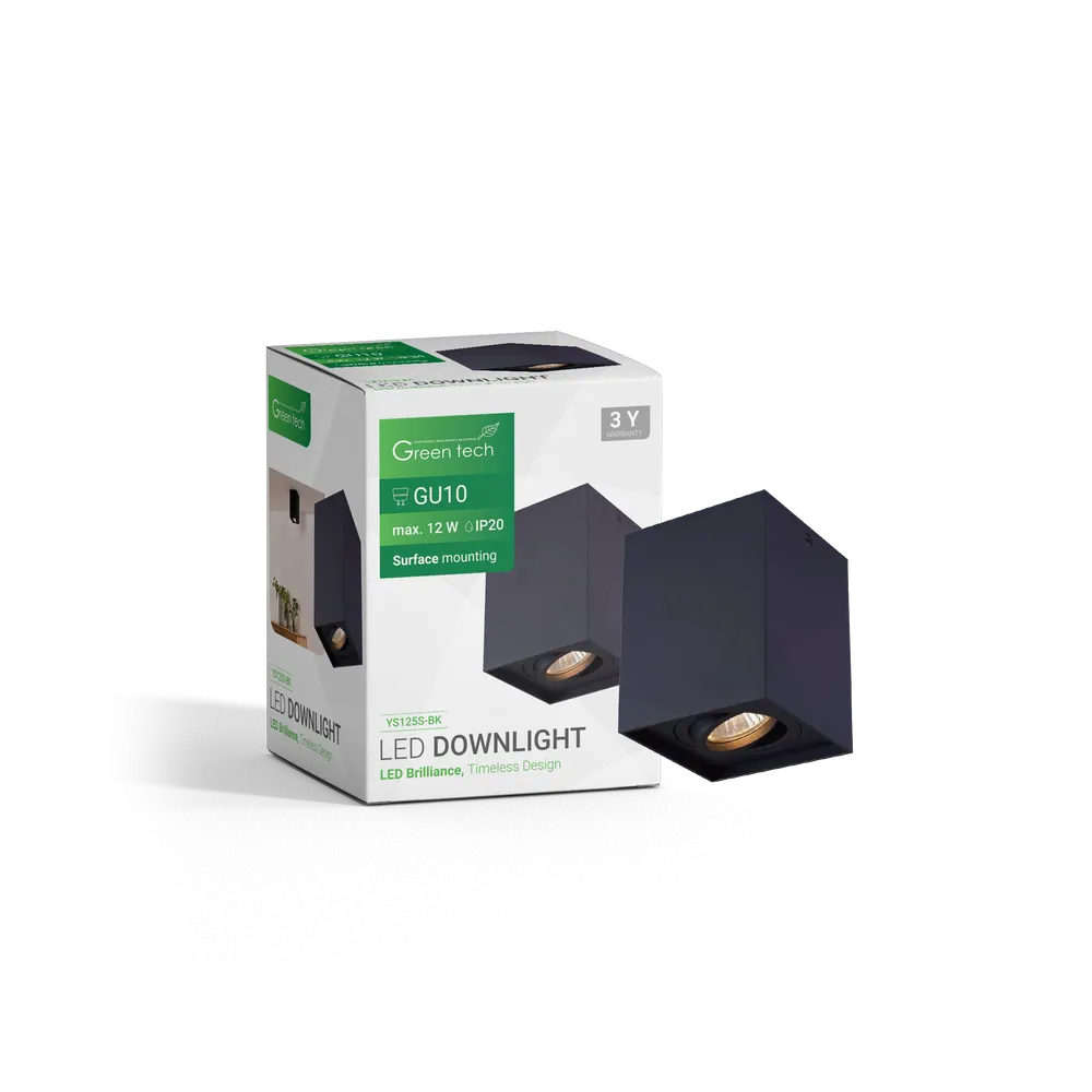 GREEN TECH Nadgradna svjetiljka Green Tech, črna barva, grlo GU10 - YS125S-BK