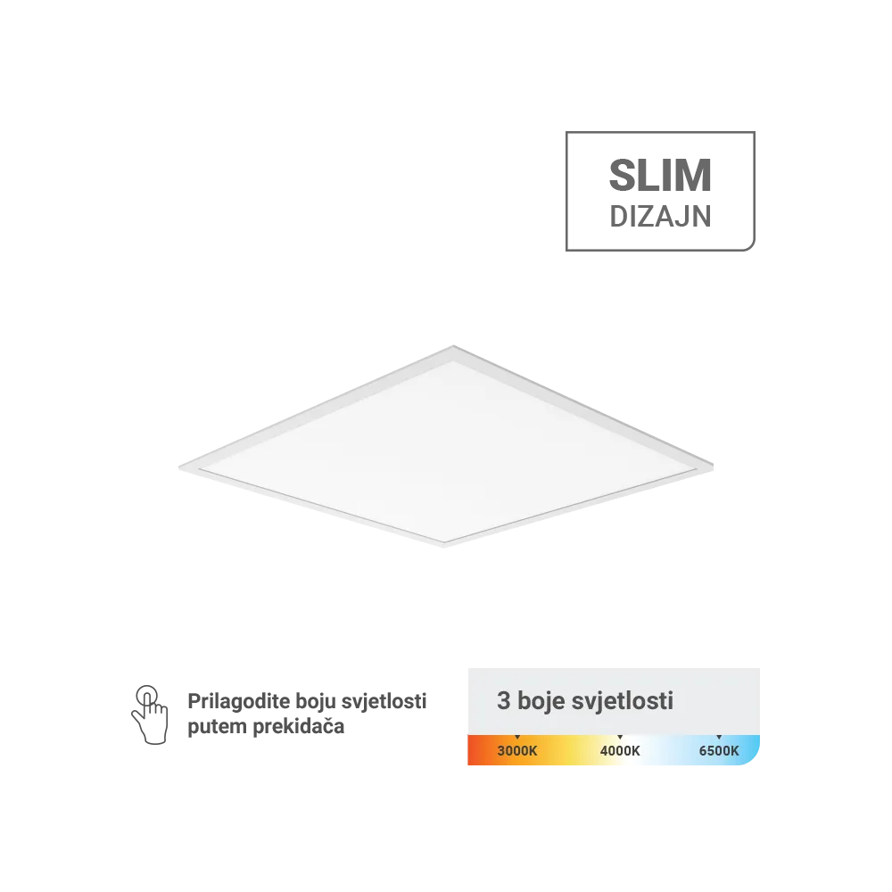 Zeleni TEHNOLOGIJA LED tanek panel Zeleni Tehnologija 40W, 3CCT 100lm/W, 595 x 595 x 9 mm - PL60-40-3CCT