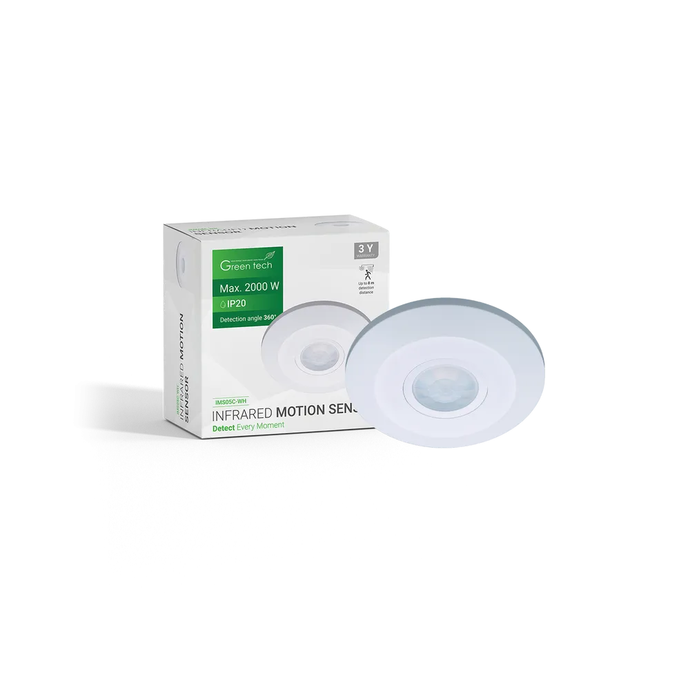 GREEN TECH Infrared Surface-Mounted Motion Sensor Green Tech IMS05C, IP20, 360° - IMS05C-WH
