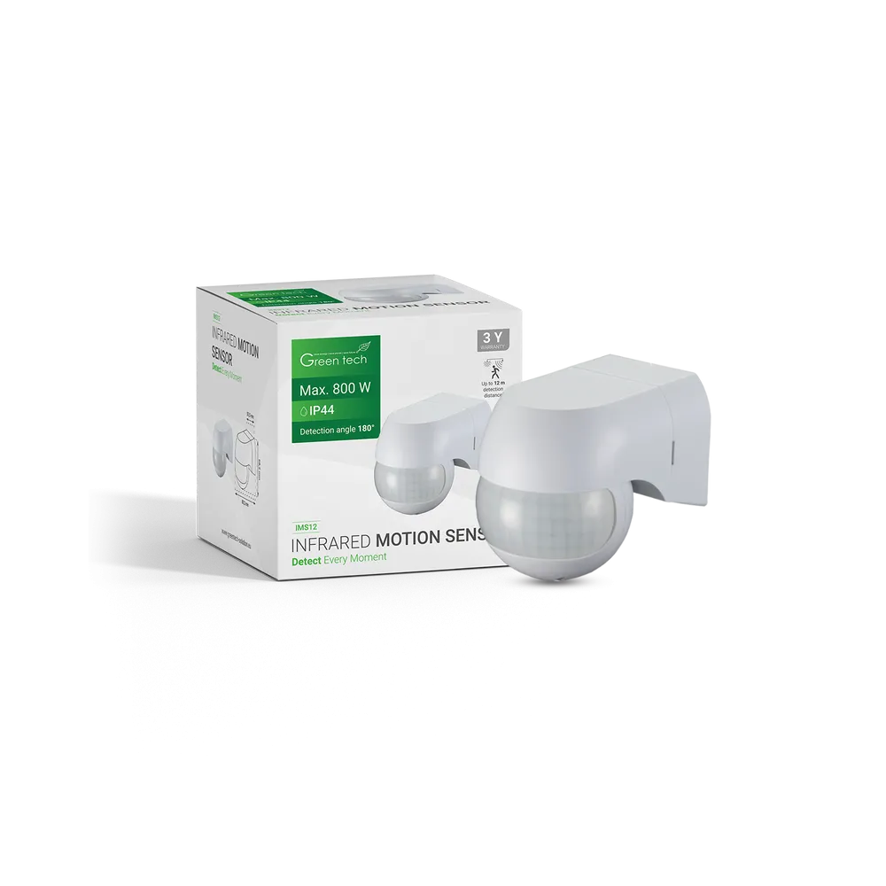 GREEN TECH Infracrveni nadgradni senzor gibanja Green Tech IMS12, IP44, 180°