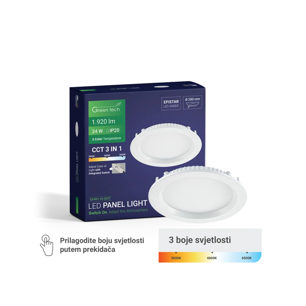 GREEN TECH LED panel Green Tech 24W, 3CCT, vgradni, okrogel - CX-R01-24-3CCT