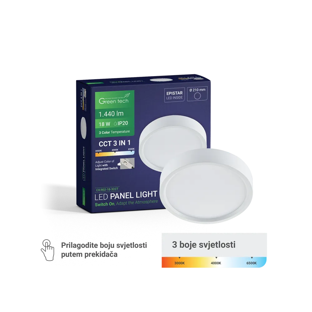 GREEN TECH LED panel Green Tech 18W, 3CCT, surface-mounted, round - CX-R02-18-3CCT