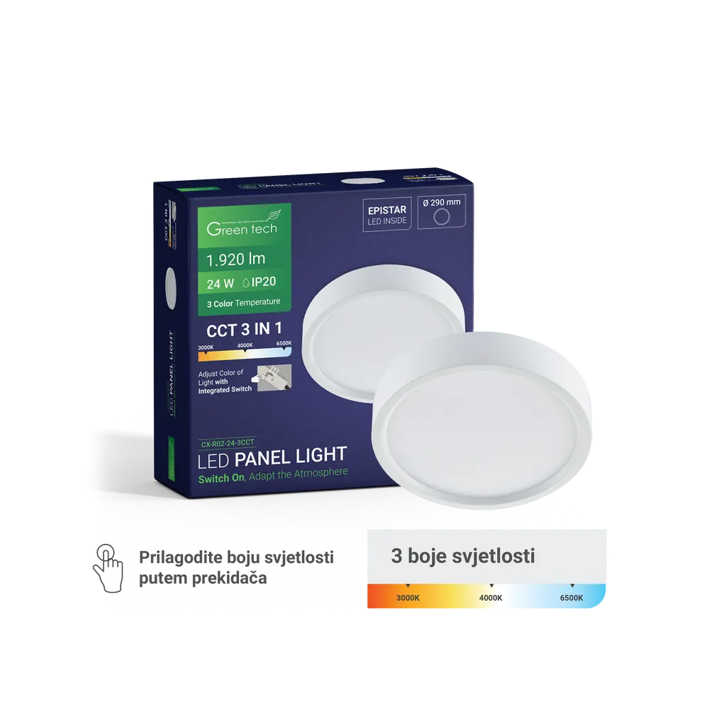 GREEN TECH LED panel Green Tech 24W, 3CCT, surface-mounted, round - CX-R02-24-3CCT