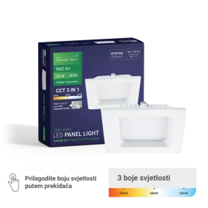 GREEN TECH LED panel Green Tech 12W, 3CCT, vgradni, kvadratni - CX-S01-12-3CCT