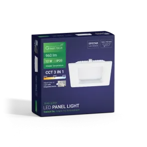 GREEN TECH LED panel Green Tech 12W, 3CCT, recessed, square - CX-S01-12-3CCT