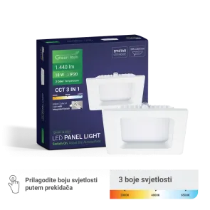 Zeleni TEHNOLOGIJA LED panel Zeleni Tehnologija 18W, 3CCT, vgrajen, kvadratni - CX-S01-18-3CCT