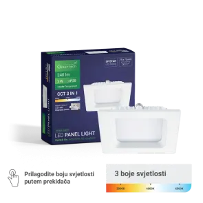 GREEN TECH LED panel Green Tech 3W, 3CCT, vgradni, kvadratni - CX-S01-3-3CCT