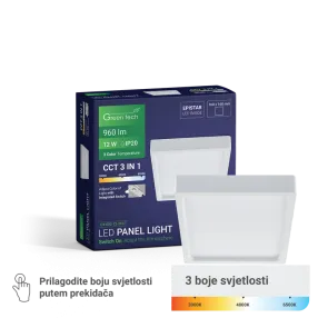 GREEN TECH LED panel Green Tech 12W, 3CCT, nadgradni, kvadratni - CX-S02-12-3CCT