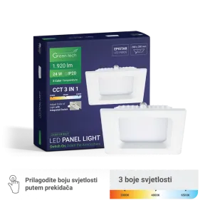 GREEN TECH LED panel Green Tech 24W, 3CCT, recessed, square - CX-S01-24-3CCT