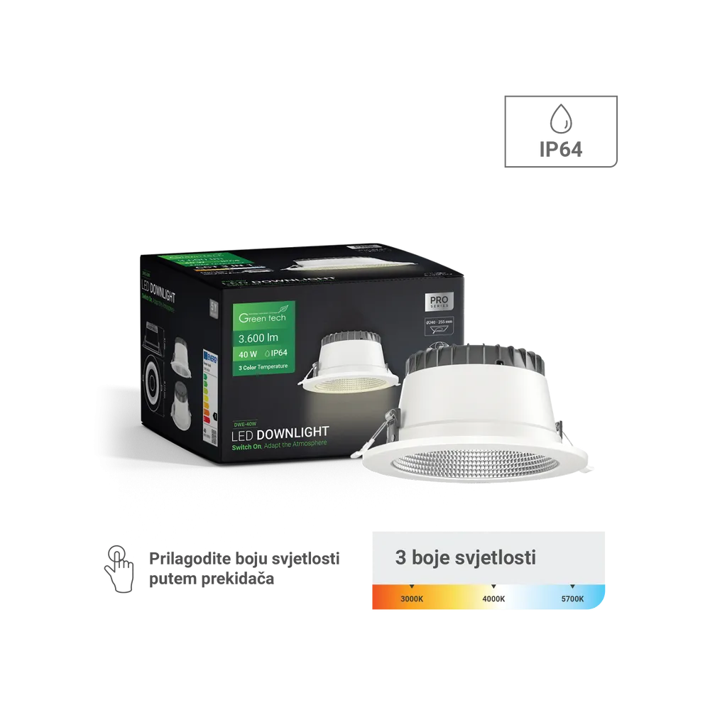 GREEN TECH LED svetilka Green Tech 40W, 3CCT, premer 240-255 mm - DWE-40W