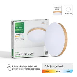 GREEN TECH LED stropna svetilka Green Tech 36W, 3CCT, 40 cm, leseni okvir - CLE-36W