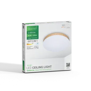 GREEN TECH LED stropna svetilka Green Tech 36W, 3CCT, 40 cm, leseni okvir - CLE-36W