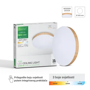 GREEN TECH LED stropna svetilka Green Tech 50W, 3CCT, 50 cm, leseni okvir - CLE-50W