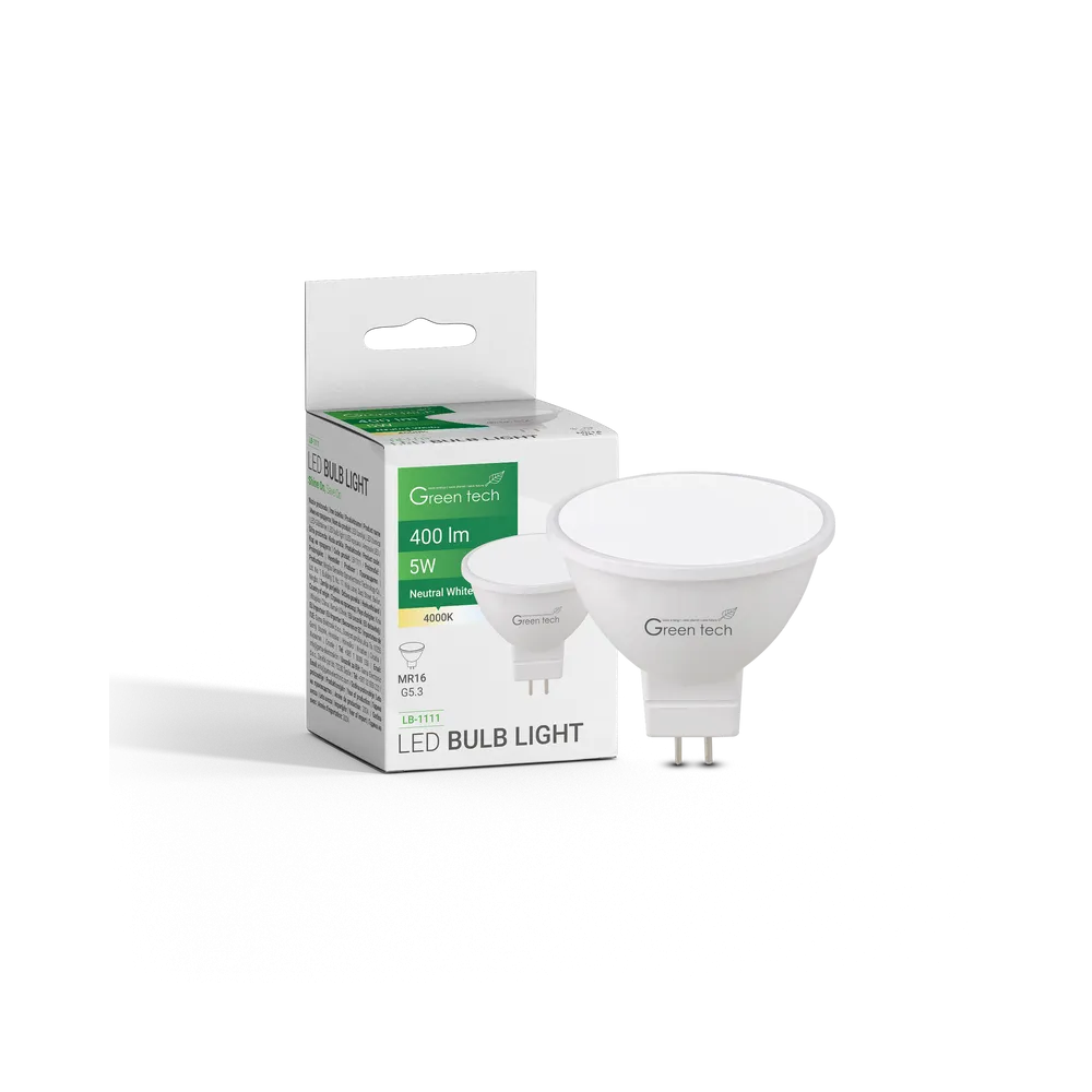 GREEN TECH LED bulb Green Tech 5W, 4000K, MR16, 12V AC/DC, IP20, Sanan chip - LB-1111