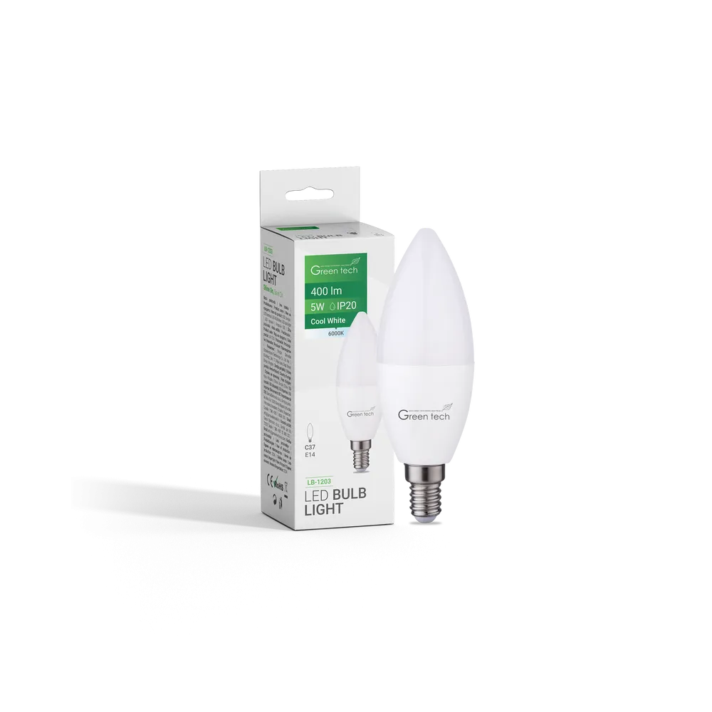 GREEN TECH LED bulb Green Tech 5W, 6000K, E14, C37, IP20, Sanan chip - LB-1203