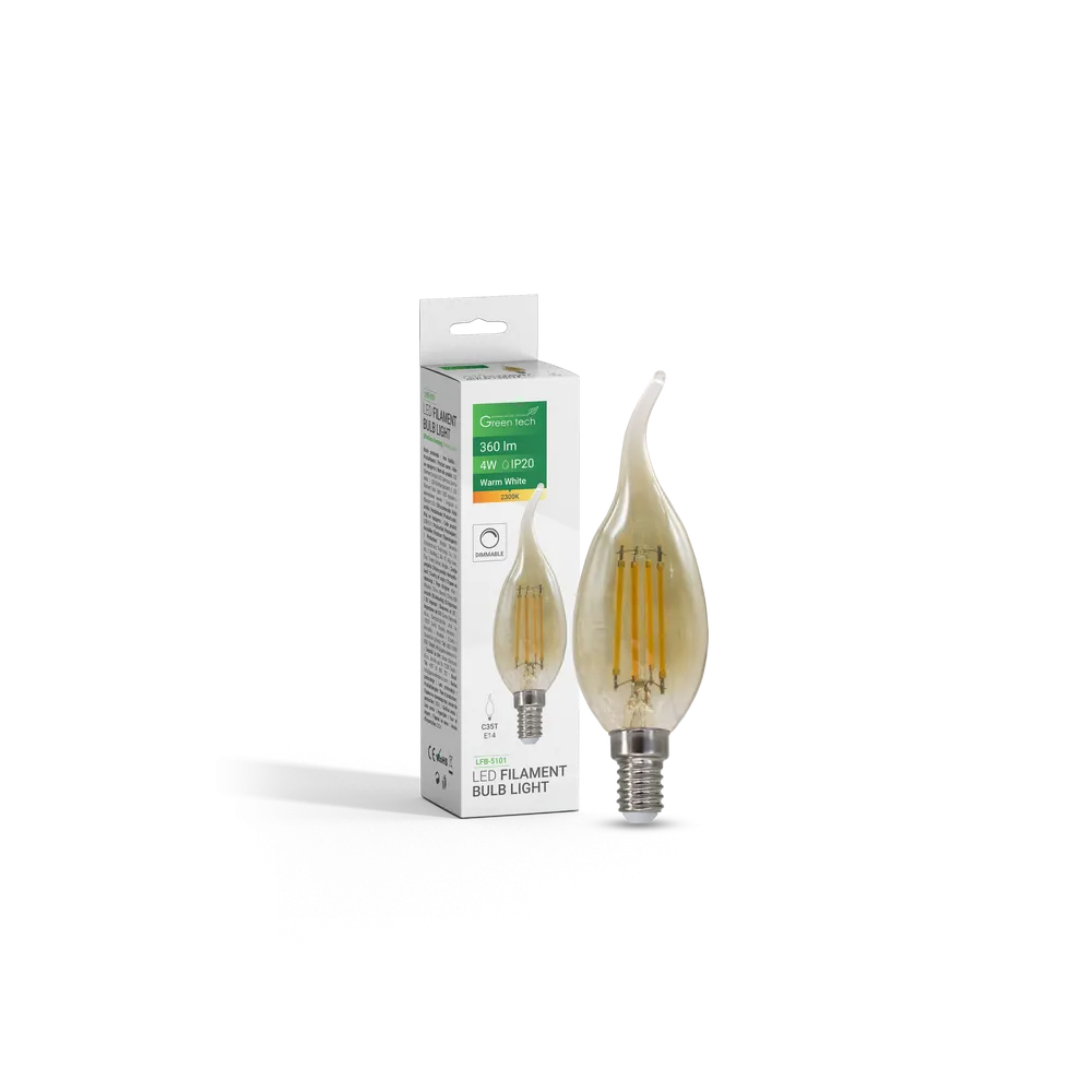 GREEN TECH LED filament bulb Green Tech 4W, 2300K, E14, AC220V, C35T, amber, dimmable - LFB-5101