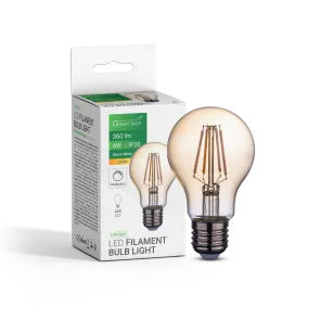 GREEN TECH LED filament bulb Green Tech 4W, 2300K, E27, AC220V, A60, amber, dimmable - LFB-5001