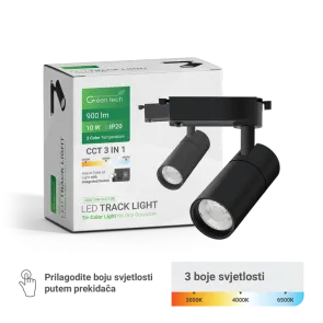 GREEN TECH LED Track Light Green Tech 10W, 3 CCT, black color - L068-10W-3CCT-BK