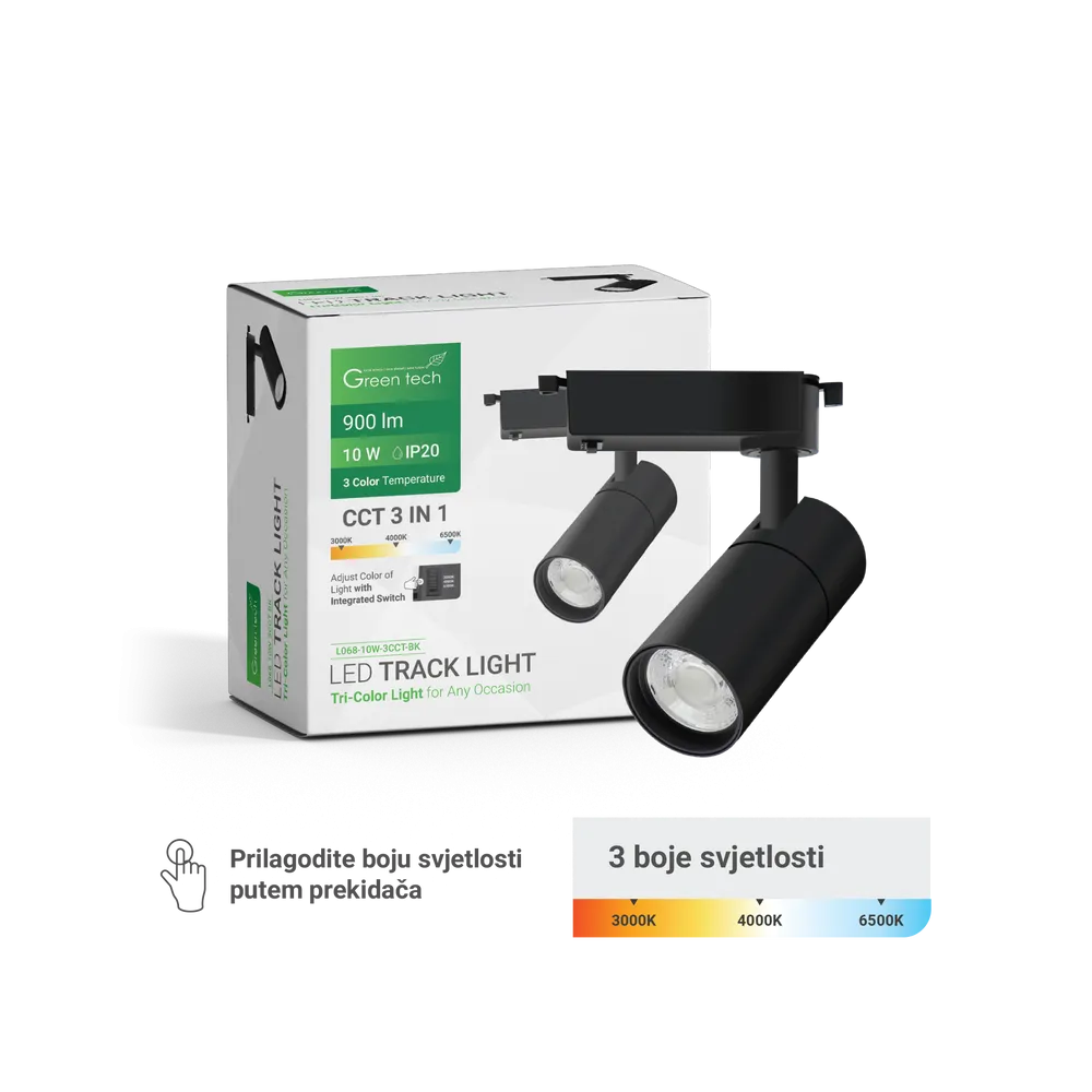 GREEN TECH LED tirna svetilka Green Tech 10W, 3 CCT, črna barva - L068-10W-3CCT-BK