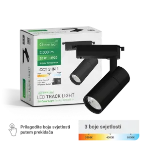 GREEN TECH LED Track Light Green Tech 20W, 3 CCT, black color - L068-20W-3CCT-BK