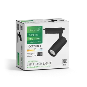 GREEN TECH LED Track Light Green Tech 20W, 3 CCT, black color - L068-20W-3CCT-BK